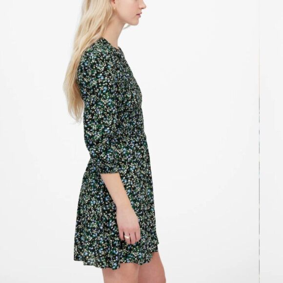 Madewell Smocked Long-Sleeve Mini Dress in Meadow Ditsy Black - Size 4 - Picture 12 of 13